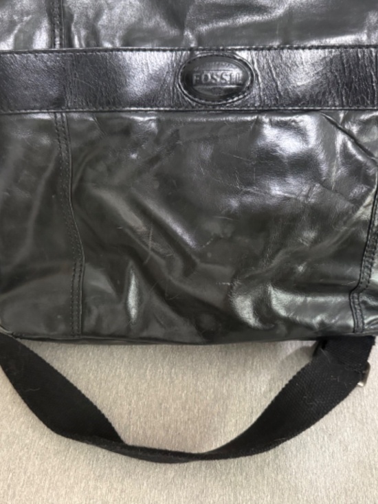 Fossil Handbags - Fossil Black Leather Messenger Bag Crossbody Laptop Satchel Vintage